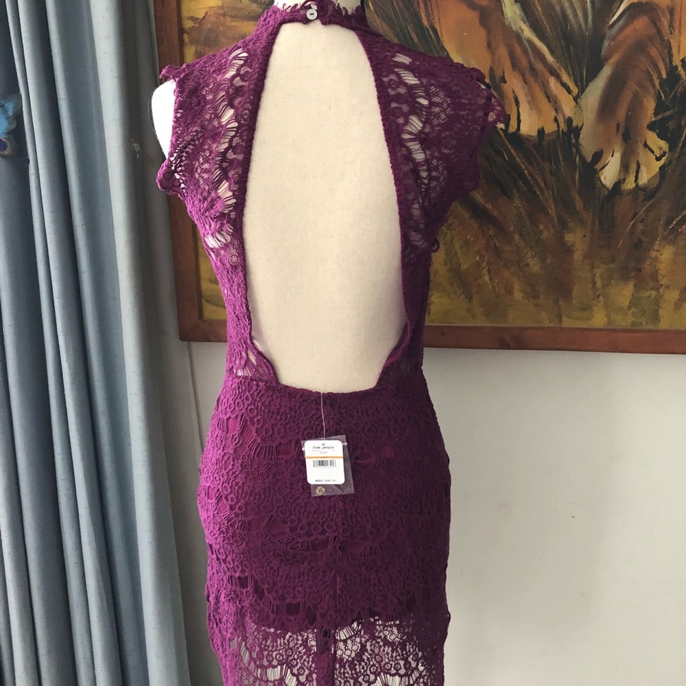 ‼️⬇️💲NWT Free People Magenta Lace Dress - Picture 4 of 5